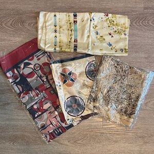 Floral and Geometric Patterned Silk Scarves Set